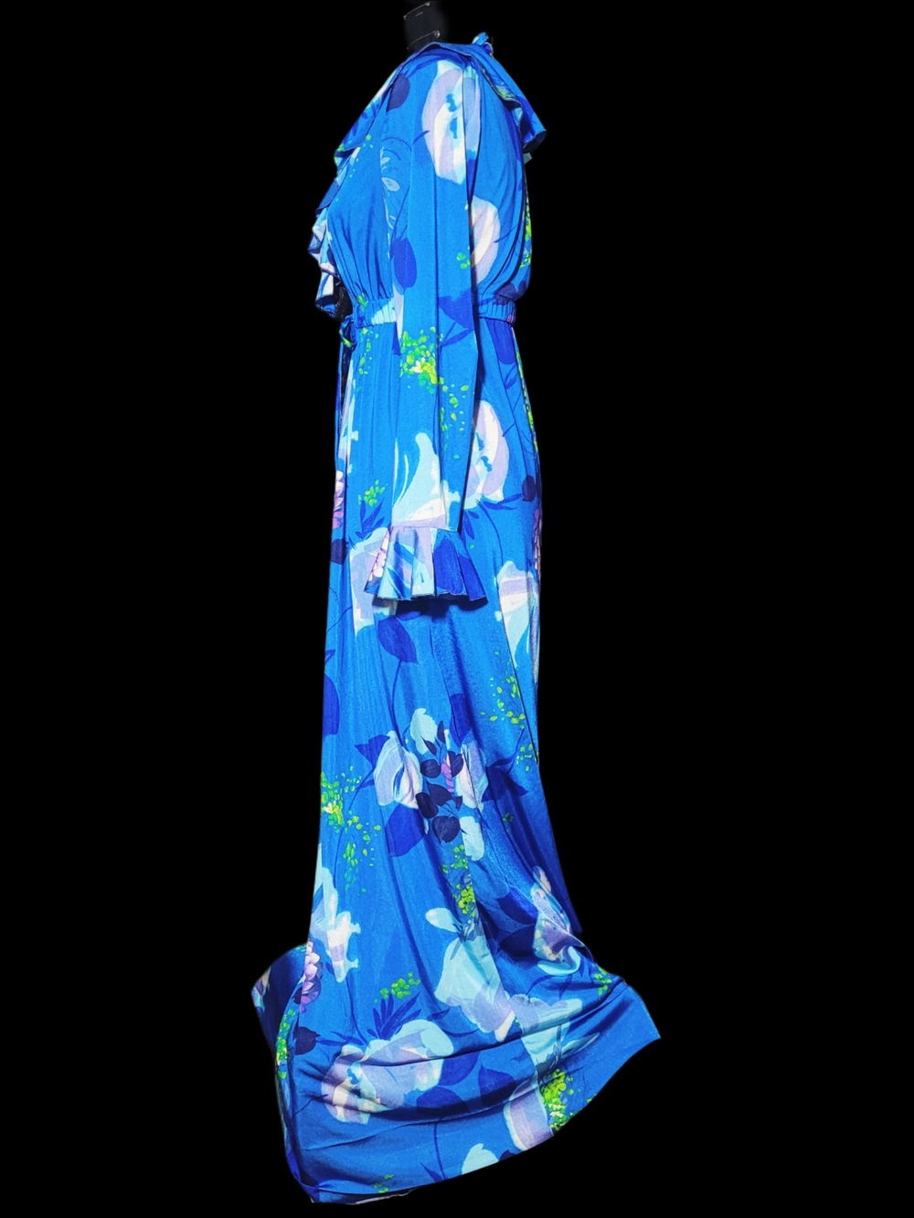 1970s Sunfashions Of Hawaii Vintage Floral Ruffle Maxi Dress Robe House Dress - Picture 6 of 6